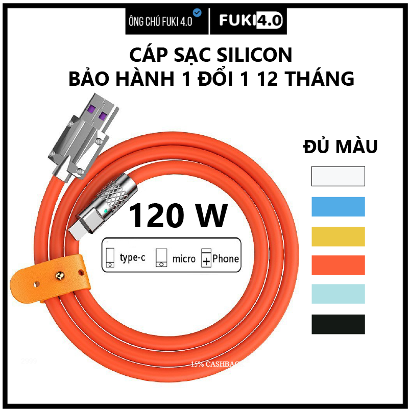 Dây cáp sạc nhanh max 120w silicon 1m - pd usb type-c / usb to lighting l-phone, android chất lượng cao