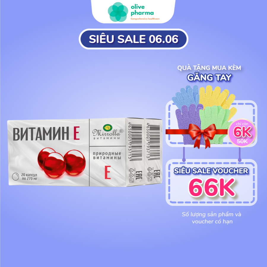 Vitamin e đỏ nga 270mg làm đẹp da chống lão hóa mờ sẹo thâm hộp 20 viên