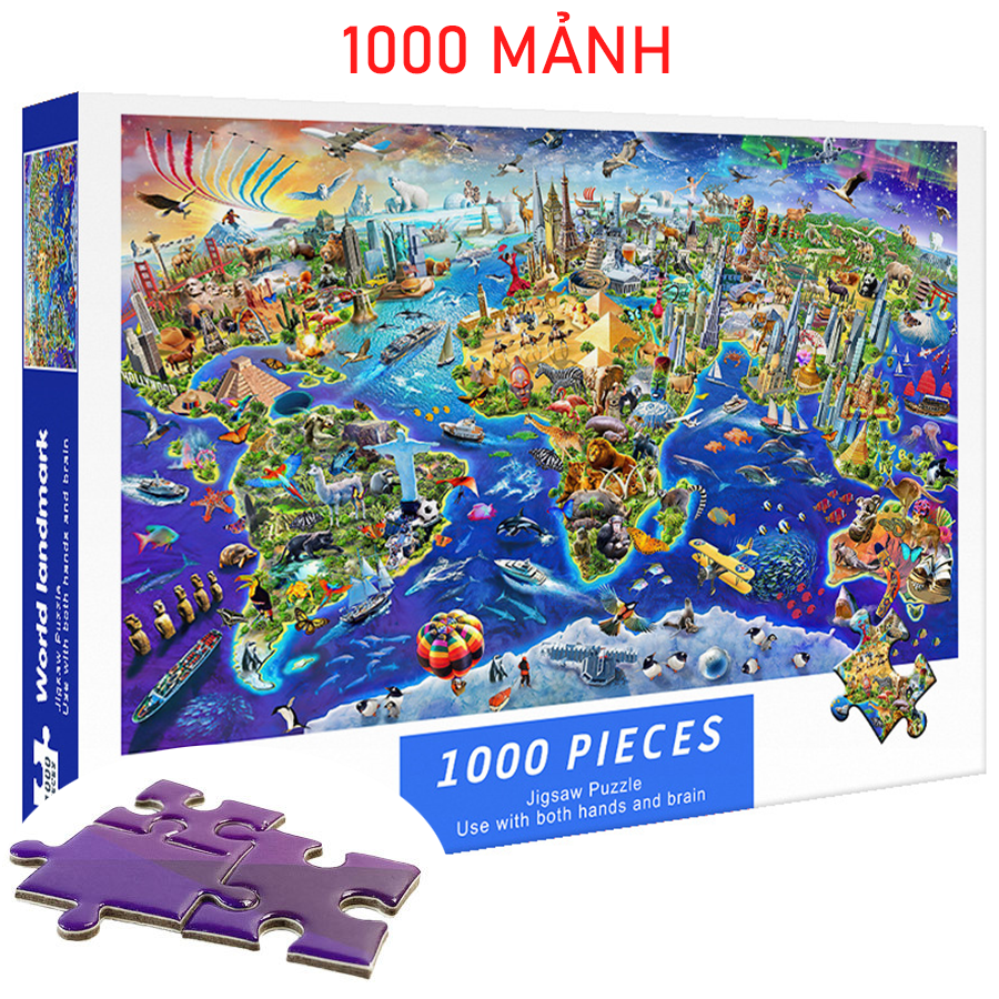 Tranh Xếp Hình 1000 Mảnh Bản Đồ Thế Giới Dành Cho Người Lớn Và Trẻ Em, Ghép Hình 1000 Miếng Cao Cấp/ Jigsaw Puzzle 1000 Pcs/ Tranh Ghép Phát Triển Tư Duy/ Quà Tặng Ý Nghĩa/ Kích Thước: 70x50 cm
