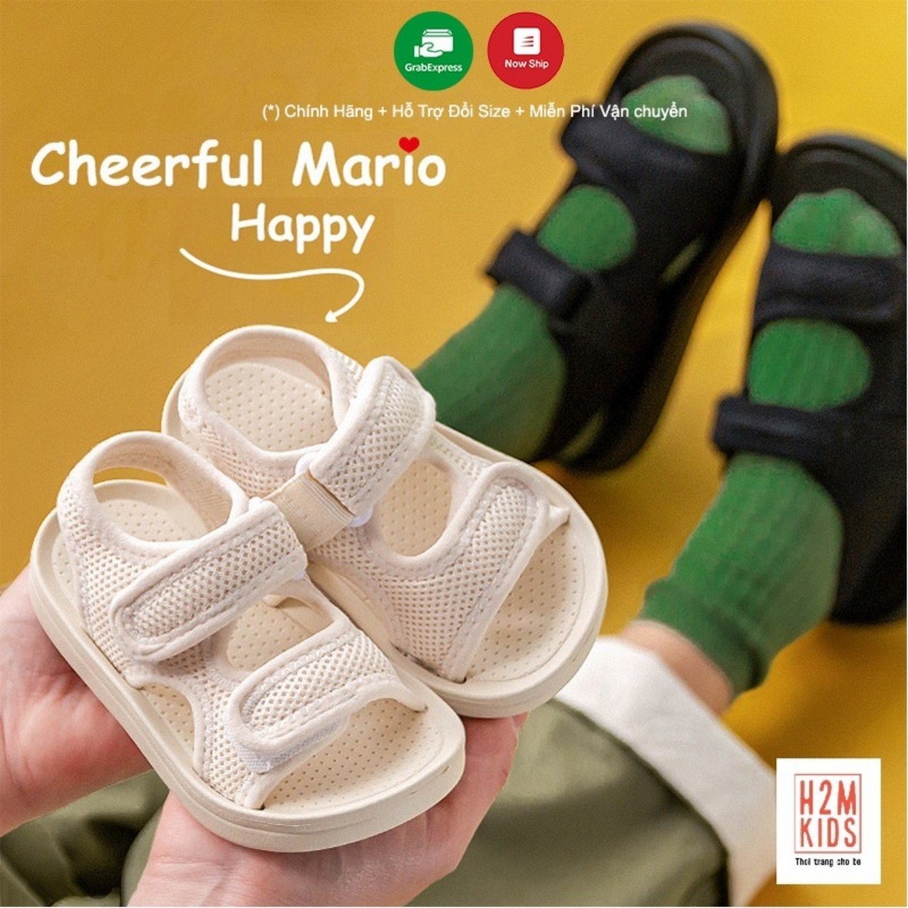 Dép sandal trẻ em, Dép Cheerful Mario, dép quai dán cho bé 👟👟