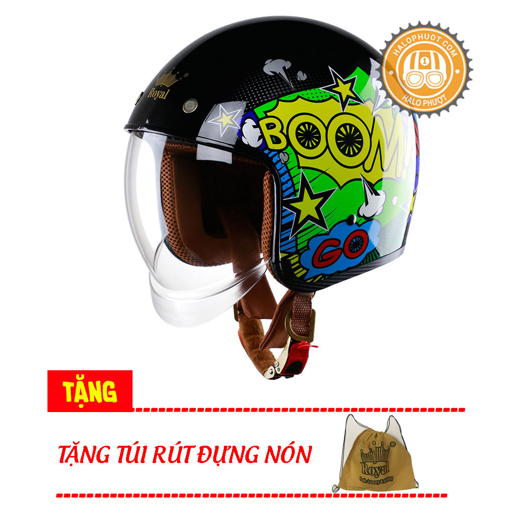 Nón bảo hiểm 3/4 kính âm royal m139 boom bang