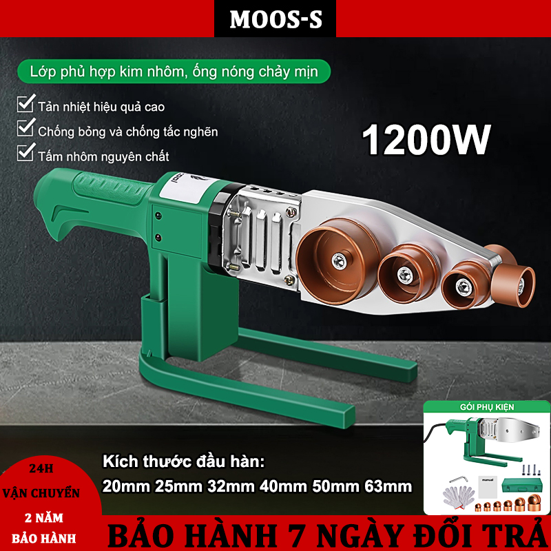 (BH 10 năm) Máy hàn ống nước nóng ppr 1200w,Máy hàn nhiệt ống nước ppr 20-63mm,máy hàn ống nhiệt ppr,kèm 6 đầu hàn chuyên nghiệp
