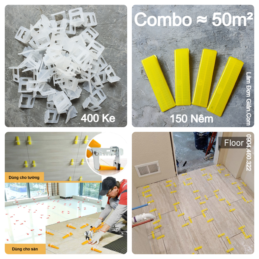 Lát Tầm 50m2 - Combo 550 Ke Lát Gạch Gồm 400 Ke Móc Và 150 Nêm Chốt - Bằng Nhựa PP Nguyên Sinh - Nhiều Kích Thước Mạch Gạch