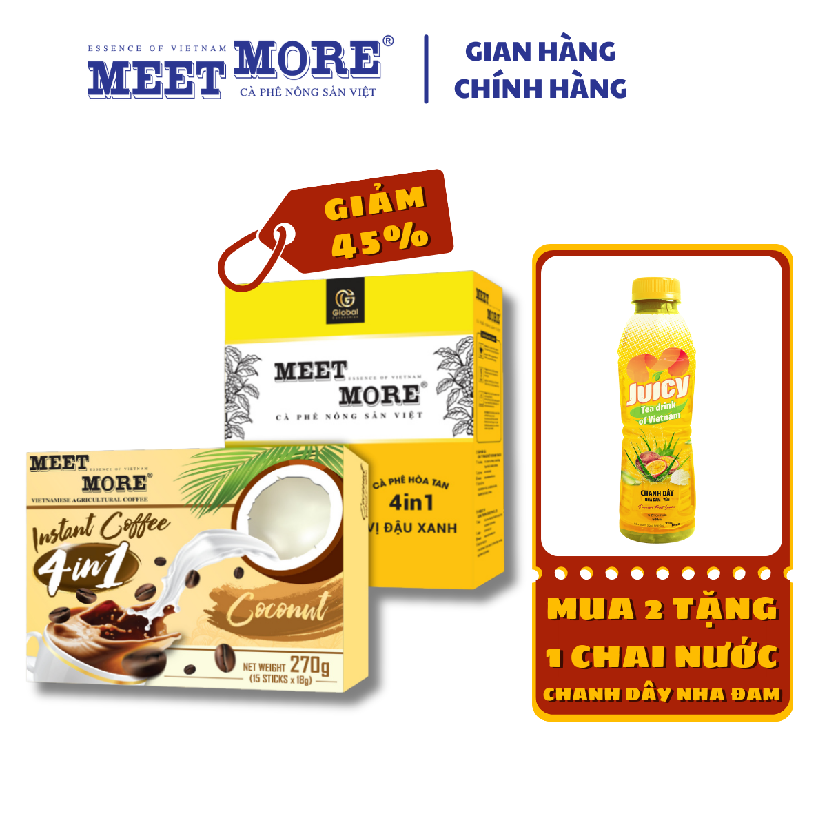 Combo 2 vị cà phê dừa và cà phê đậu xanh Meet More