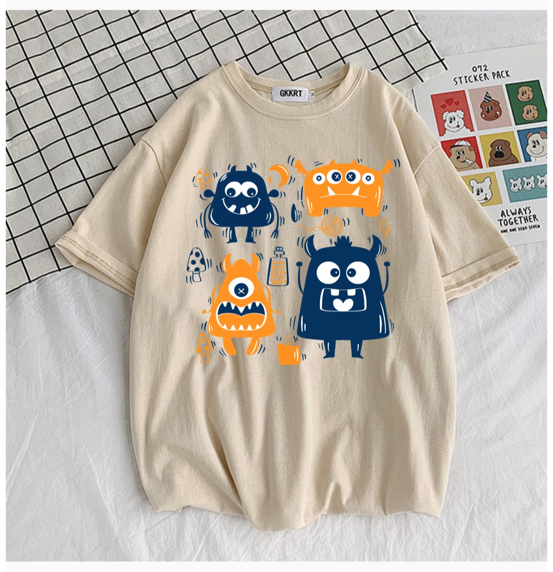 Áo thun tay lỡ phông rộng nam nữ  Thoáng Mát  35-75kg  hoat hình vui nhộn