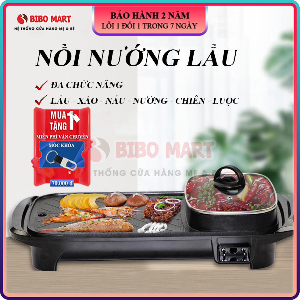 Nồi lẩu nướng đa năng kiểu Hàn, bếp nướng đa năng 2 trong 1 công suất lớn 5 mức điều chỉnh nhiệt, chống dính dễ dàng rửa sạch tiện lợi và an toàn cho người sử dụng Bảo hành 2 năm lỗi đổi mới trong 7 ngày