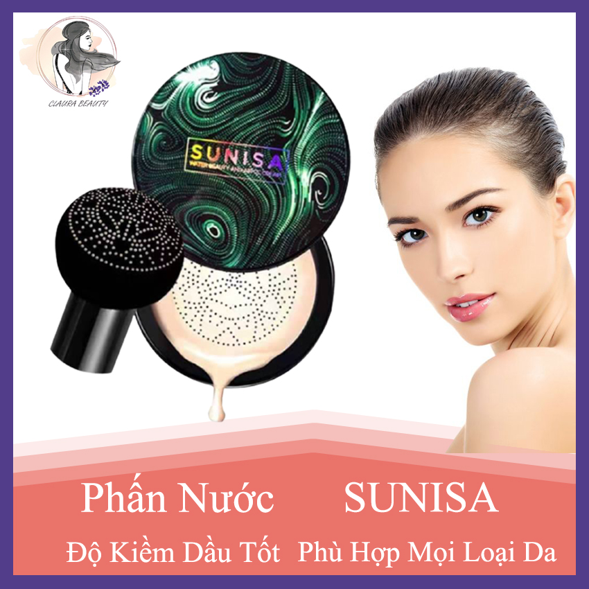 Phấn Nước Sunisa, Kem Nền, Sử Dụng Như Kem Che Khuyết Điểm, Da Căng Mịn, Trắng Sáng, Kiềm Dầu, Che Phủ Sẹo Lông, Vết Thâm, Chống Nước Cực Cao, Không Dính, Cho Cảm Giác da Mượt, Mịn, Tặng Kèm Cọ Tán - Claura Beauty