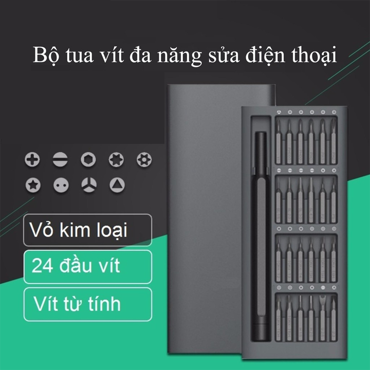 Bộ Tua Vít Đa Năng 24 Chi Tiết Chất Liệu Thép Từ Tính Cao Cấp Dùng Để Sửa Chữa Máy Mọc, Điện Tử Cỡ Nhỏ