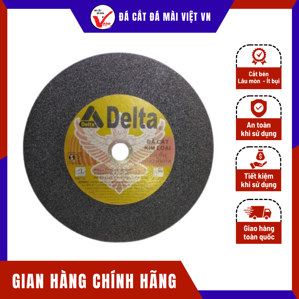(1 Viên) Đá Cắt Kim Loại Delta 350x3x25.4mm Thiết Kế Lưỡi Đá Sắc Nét và Chống Mài Mòn | Đá Cắt Đá Mài Việt VN