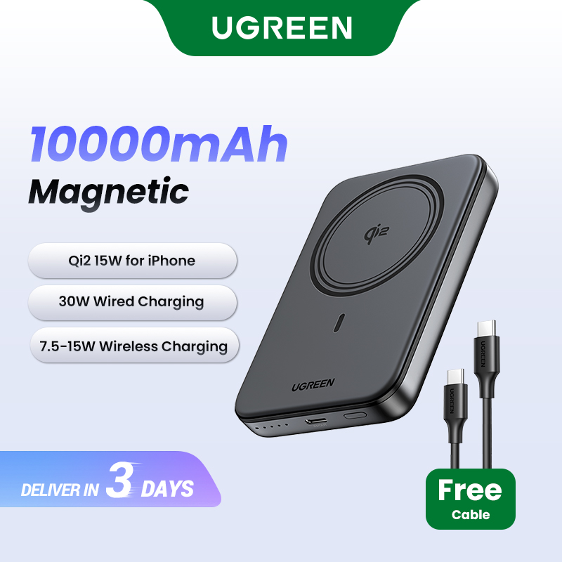 UGREEN Sạc pin dự phòng 10000mAh Power Bank Từ tính Qi2 15W +PD 30W USB Type C Portable Sạc nhanh Charger cho iPhone 16 15 14 Pro Max Samsung S24 Ultra Model:45763