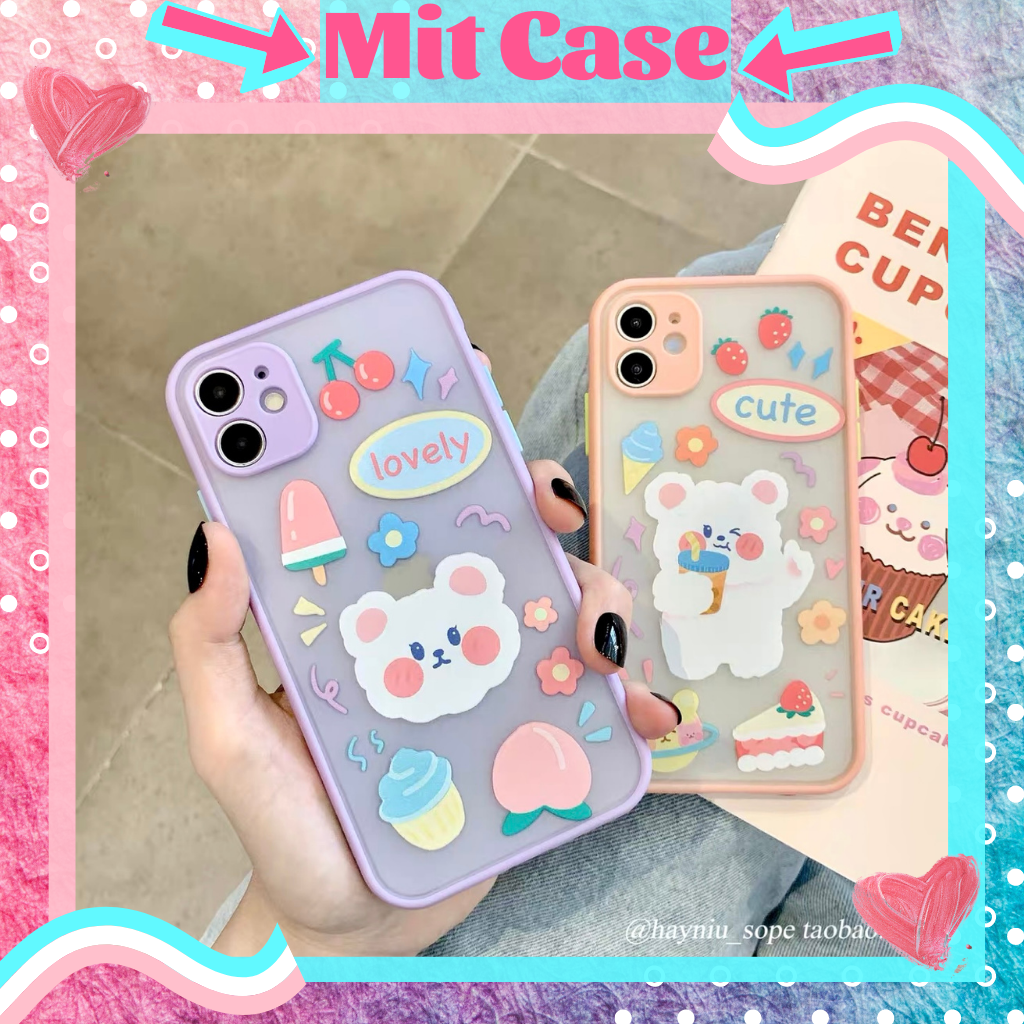 🌸VIDEO THẬT🌸 Ốp Lưng iPhone Ốp Đôi Lưng Nhám Viền Màu Chống Sốc Chất Dẻo Hình Gấu Trắng Lovely Cute iPhone 6/6s/6plus/6splus/7plus/x/xs/xs max/11/11 pro max/12/ 12 pro max