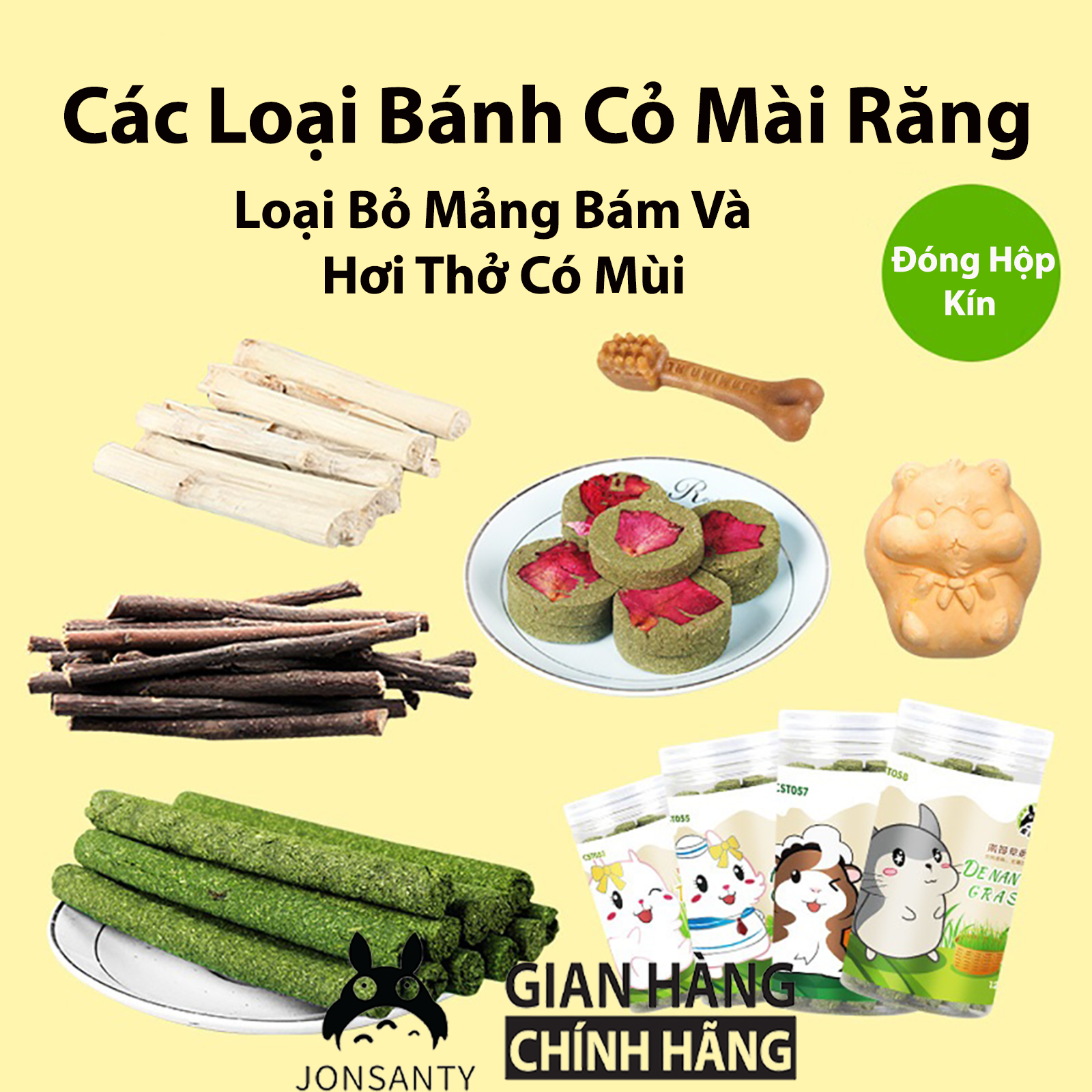 Bánh cỏ mài răng chuột hamster, thỏ, chinchilla, bọ ú hộp lớn hãng JONSANTY