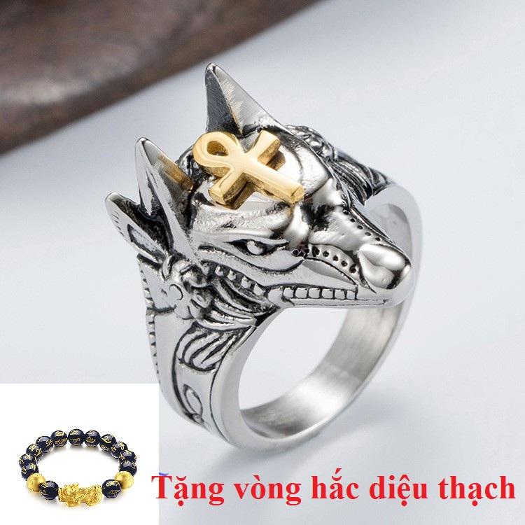 [ Tặng Vòng Hắc Diệu Thạch ] Nhẫn Thần Anubis Vị thần Bí Ẩn Nhất Ai Cập