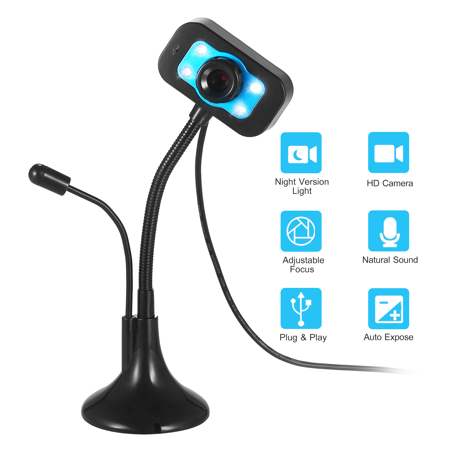 WEBCAM HỌC TRƯC TUYẾN, Camera HD 1080P CHÂN CAO TÍCH HỢP MICRO CÓ ĐÈN, Micro tính năng giảm tiếng ồn, Phạm vi lấy nét  20mm đến cực cao, hệ điều hành WinXP-SP2 / Vista /win10 tự động nhận thiết bị không có trình điều khiển