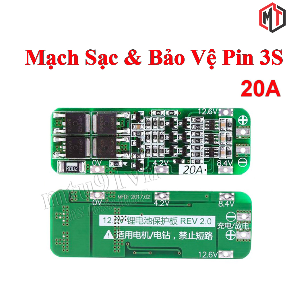 Mạch 3S 12V - 20A Sạc cân bằng và bảo vệ pin 18650 / Li-ion 3.7v