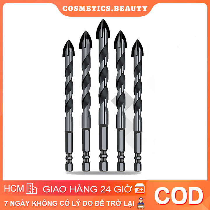 Bộ 5 mũi khoan đa năng chân lục giác 4 cạnh thép đen Nhật 12mm 10mm 8mm 6mm khoan kính thủy đinh gạch ốp lát đá hóa cương nhôm đồng sắt mũi khoan gỗ đá granit gạch men mũi khoan tường mui khoan da nang