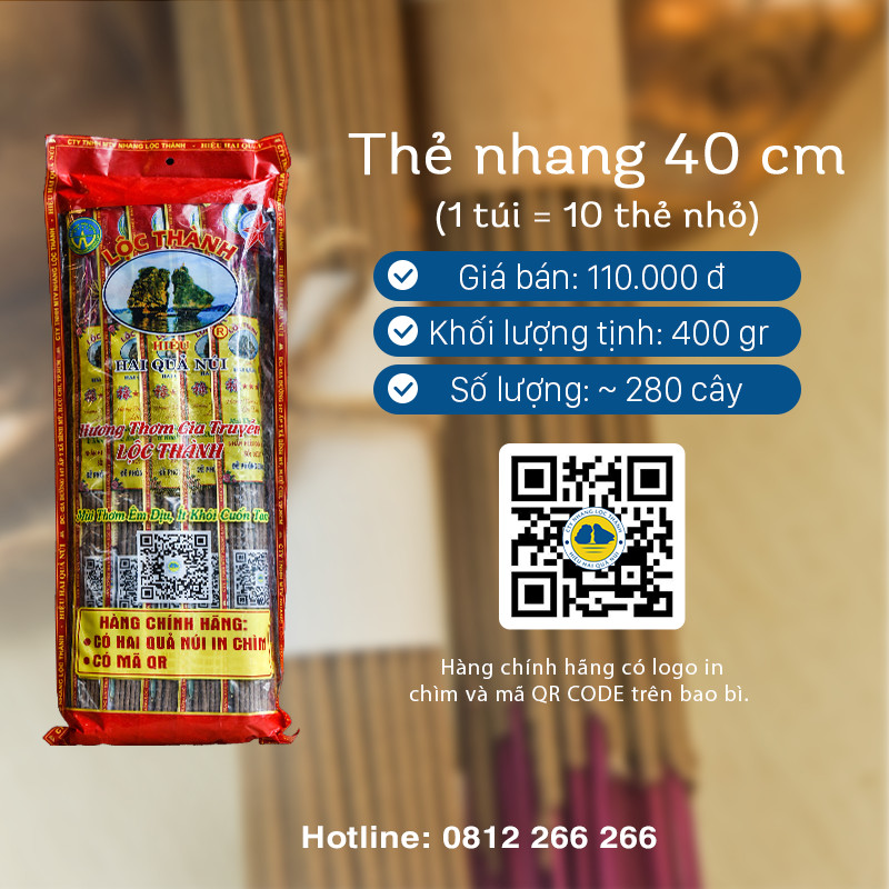 Hiệu 2 quả núi chính hãng | Nhang Lộc Thành | Nhang thẻ 4 tấc