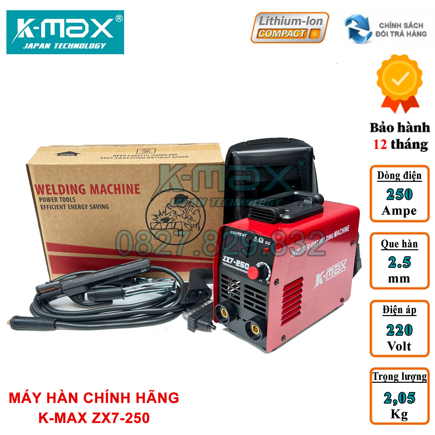 Máy hàn điện tử chính hãng k-max zx7-250, bảo hành 12 tháng, dòng máy mini chuyên sài gia đình, hàn que 1.6-3.2ly