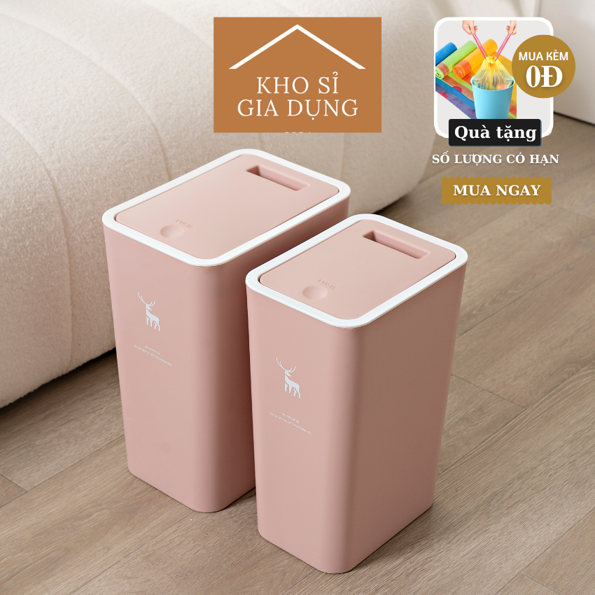 Thùng rác nắp bật hồng nhấn nút thiết kế siêu tiết kiệm, chất liệu nhựa pp lᴏại 1