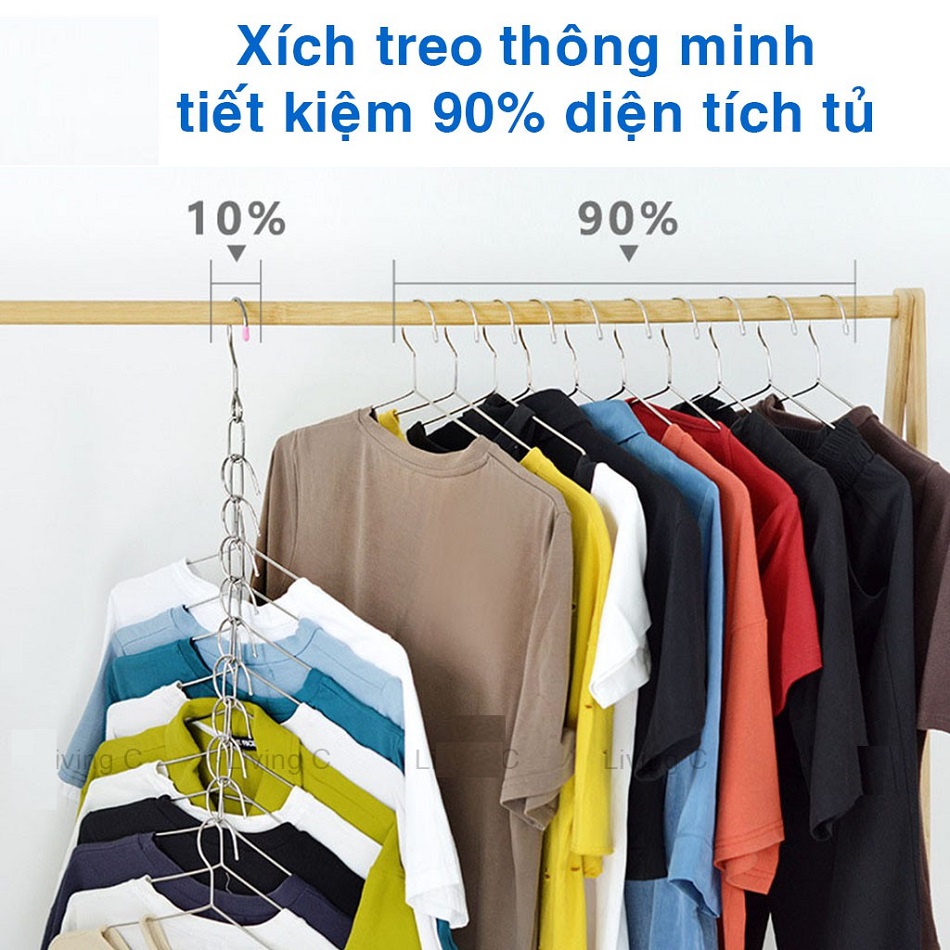 Móc treo quần áo dây xích,Dây Xích Inox Treo Móc Quần Áo Tiết Kiệm 90% Diện Tích Tủ