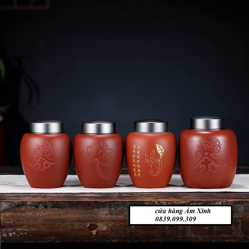 (Tử Sa) Hũ đựng trà nắp thép không gỉ 02 lớp siêu khít loại lớn (Đại Hồng Bào)