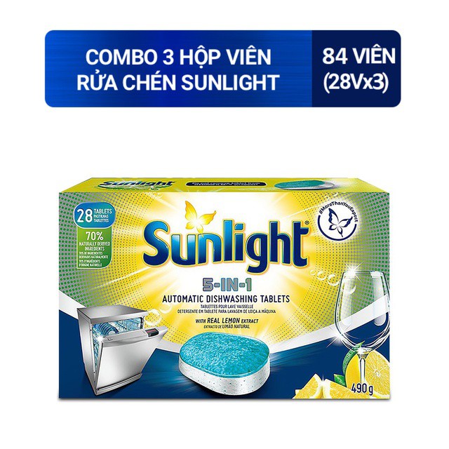 Combo 3 hộp viên rửa chén sunlight - 84 viên
