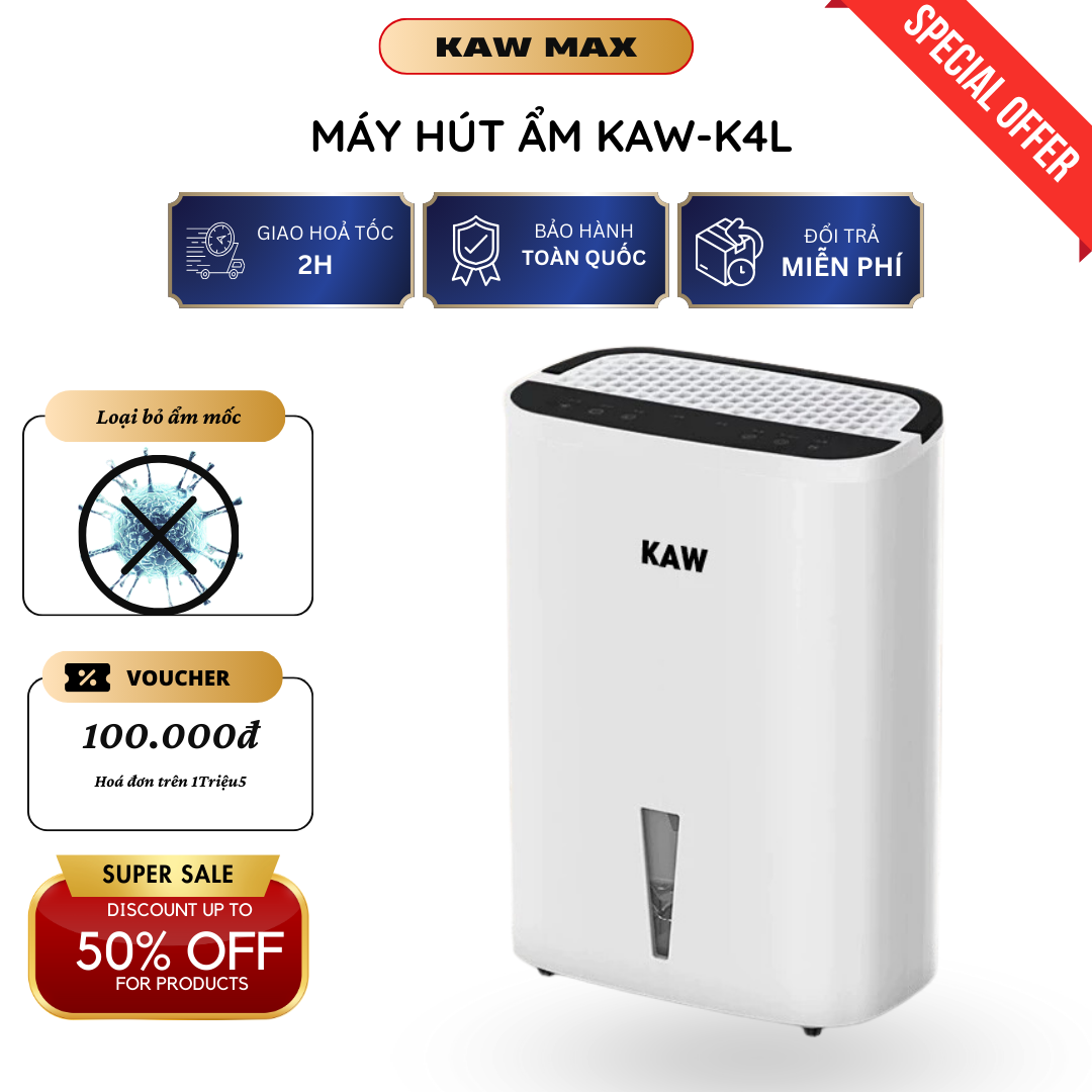 Household Air Purifier, Bacteria Sterilizer, Kaw 4L Negative Ion Dehumidifier with Hepa Filtration Technology, Cleans up to 99%, Modern Touch Led Screen, Saves Electricity