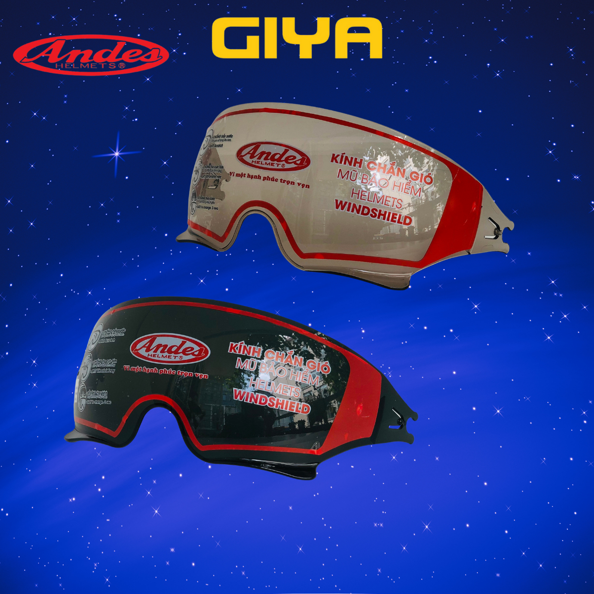 Kính âm thay thế mới cho mũ bảo hiểm xe máy nửa đầu Andes 139 - Giya Helmet