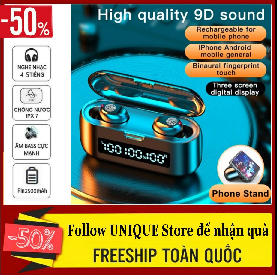 Tai Nghe Bluetooth Amoi F9 Pro Công Nghệ Không Dây 5.0 Dock Sạc 2500mah, Tai Nghe Bluetooth Không Dây Amoi F9 Pro Cảm Ứng, Tai nghe buetooth, Tai nghe bluetooth pin trâu - Tai nghe chống nước