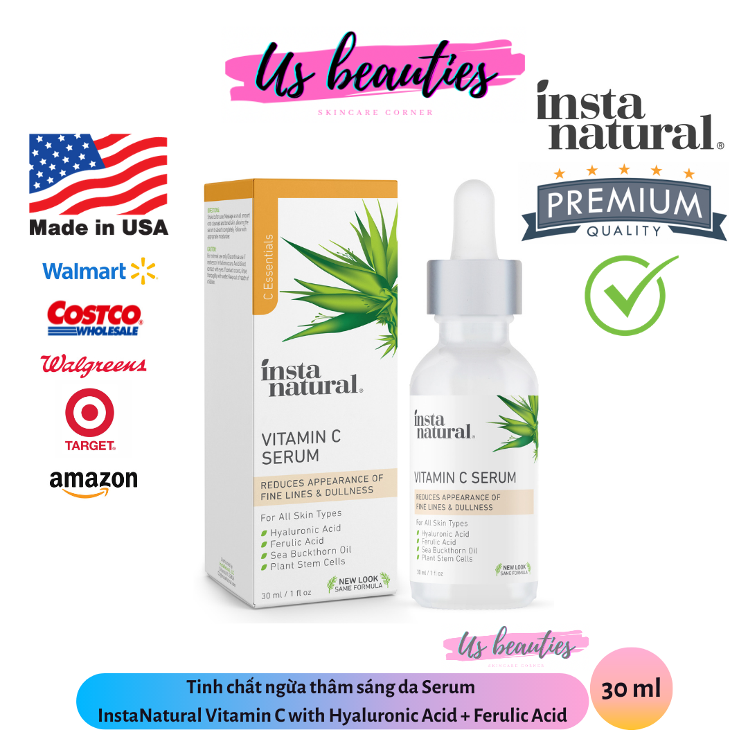 Tinh chất ngừa thâm sáng da Serum InstaNatural Vitamin C with Hyaluronic Acid + Ferulic Acid (Bill Mỹ)