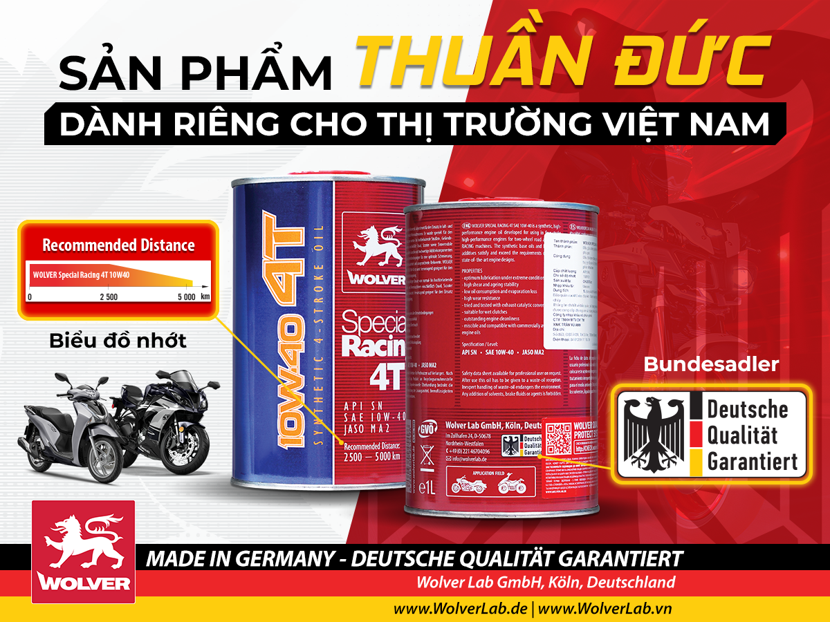 [MẪU MỚI] Nhớt Wolver cao cấp tổng hợp Special Racing SN 10W40 4T 1L Fully Synthetic nhập khẩu 100% Đức