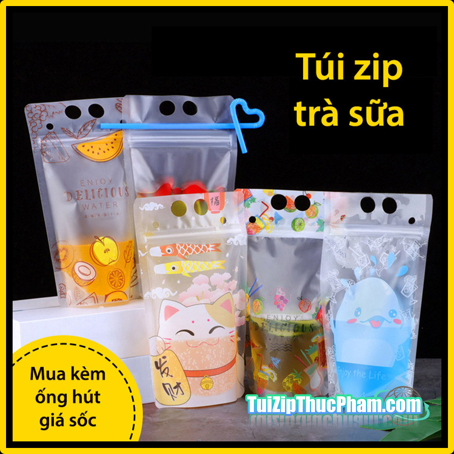 100 cái túi zip đựng trà sữa size 13x23cm đựng 500ml nước, bịch đựng trà sữa, túi đựng trà chanh, túi zipper đựng đồ uống, túi zip đựng nước