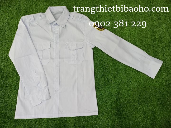Áo đồng phục bảo vệ, vệ sĩ màu trắng kèm logo tay dài thoáng mát