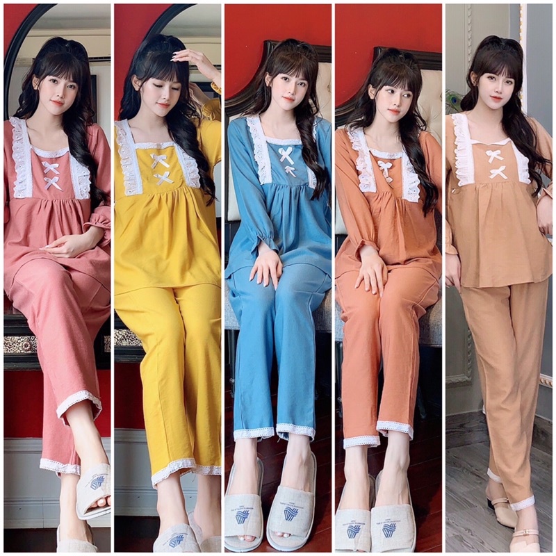 Bộ bầu và cho con bú sau sinh Dài Tay VM mom, chất đui lua Han Cao Cấp cho mẹ bầu mặc nhà size từ 38 đến 69kg