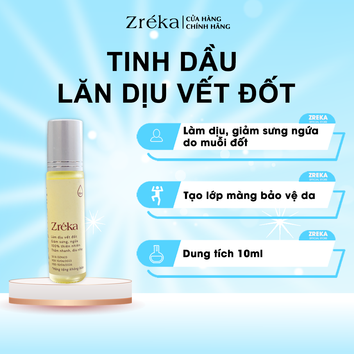 Tinh dầu đuổi muỗi Zréka – Chai lăn 10ml xua muỗi và bảo vệ khỏi muỗi đốt, 100% thành phần thiên nhiên