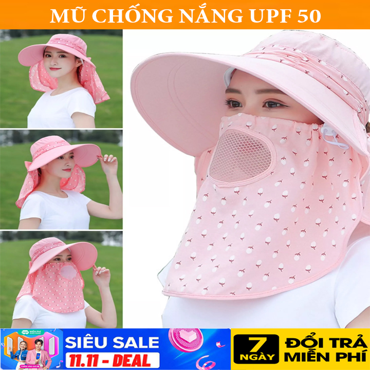 { Siêu Rẻ } Mũ chống nắng, Mũ chống nắng nữ,  Nón chống nắng kèm khẩu trang nón chống nắng rộng vành che toàn bộ mặt bảo vệ khỏi tia uv N16