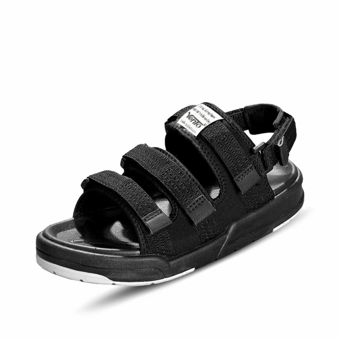 Giày sandal nam nữ 3 quai ngang Vento NV1001B màu đen có big size 44 45
