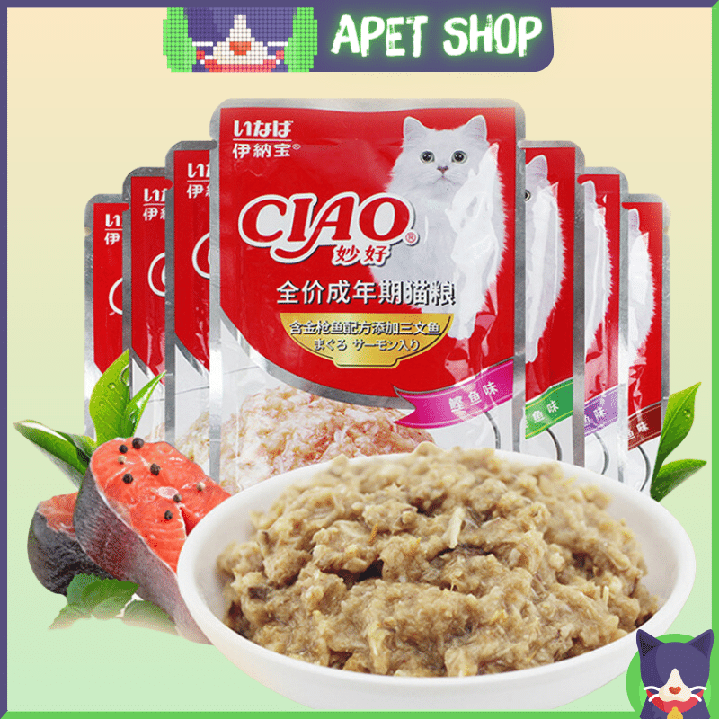Pate Ciao cho mèo gói 60g, Pate cho mèo Ciao thêm sốt cá ngừ