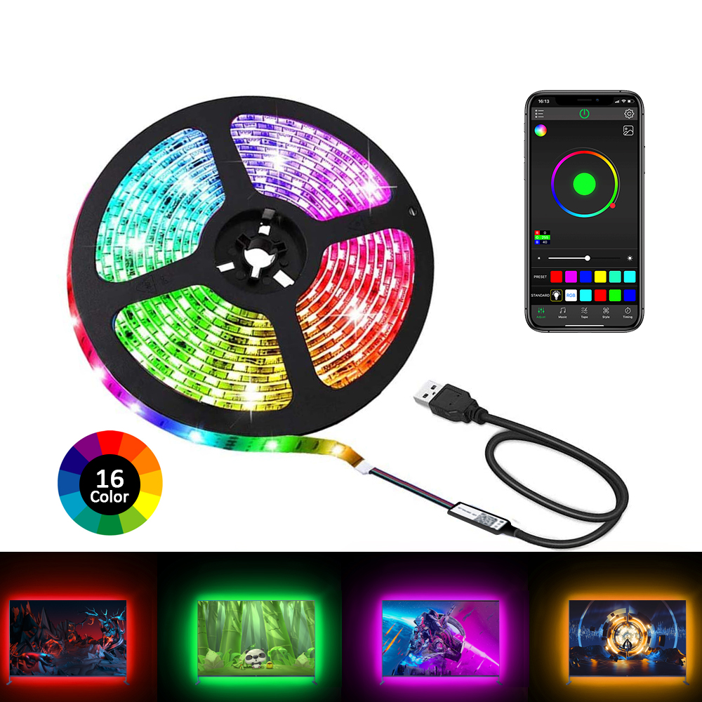 Dải đèn LED RGB cho đèn nền TV phía sau, ứng dụng Bluetooth đồng bộ nhạc và điều khiển từ xa Đèn LED TV dùng nguồn USB cho phòng ngủ/chơi game