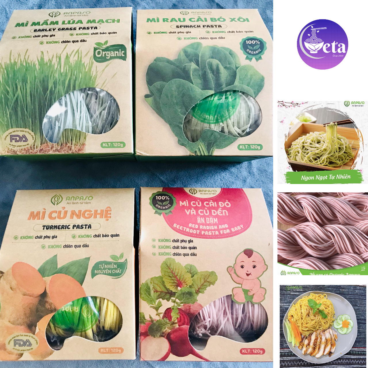 Mì rau củ Anpaso - Mì hữu cơ mầm lúa mạch, cải bó xôi, củ nghệ, củ cải đỏ cho bé ăn dặm, mì không chiên - hcm, đồng nai