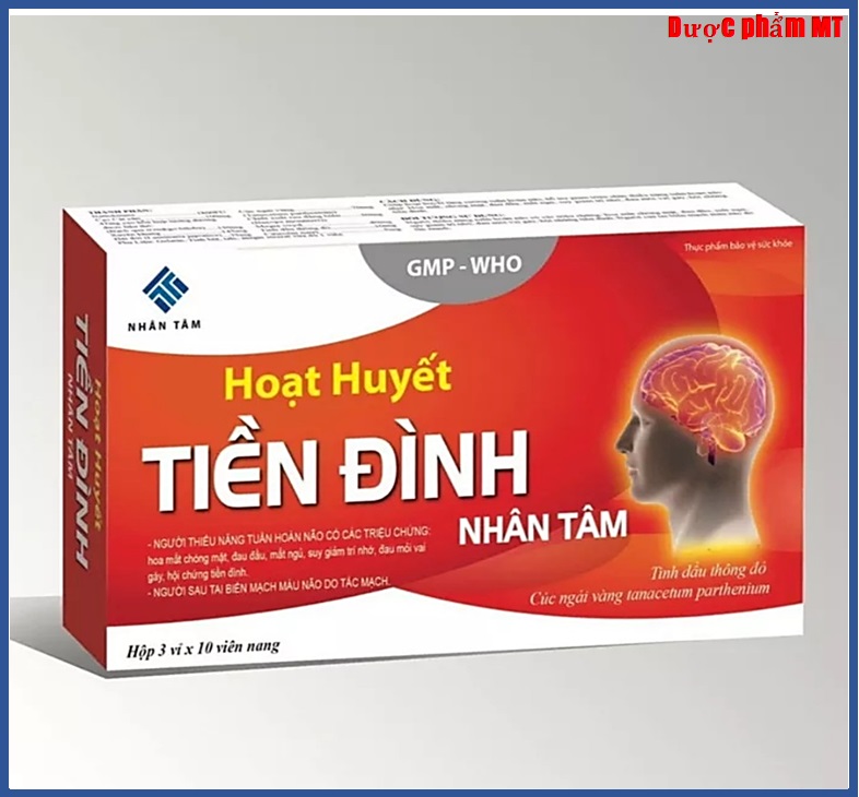 Hoạt Huyết Tiền Đình Nhân Tâm ,Thành Phần 100% Thảo dược Tinh Dầu Thông Đỏ,Cúc Ngải Vàng  Giúp phá tan cục máu đông, giảm hoa mắt,chóng mặt, đau đầu, mất ngủ,suy giảm trí nhớ, đau mỏi vai gáy, hội chứng tiền đình hộp30 viên