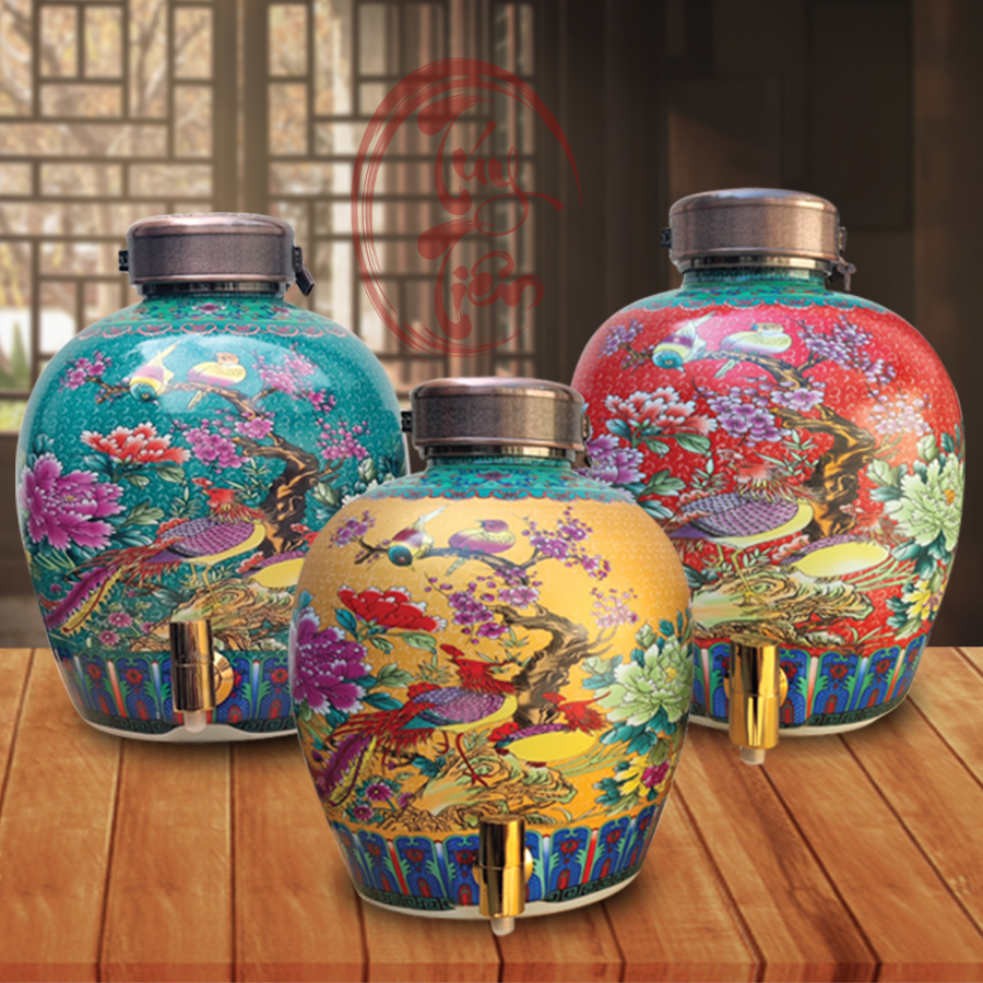 [HCM]  Bình gốm đựng rượu 5L 10L bình ngâm rượu bình rượu gốm sứ có vòi độc đáo tặng gáo múc rượu hoặc vòi nhựa