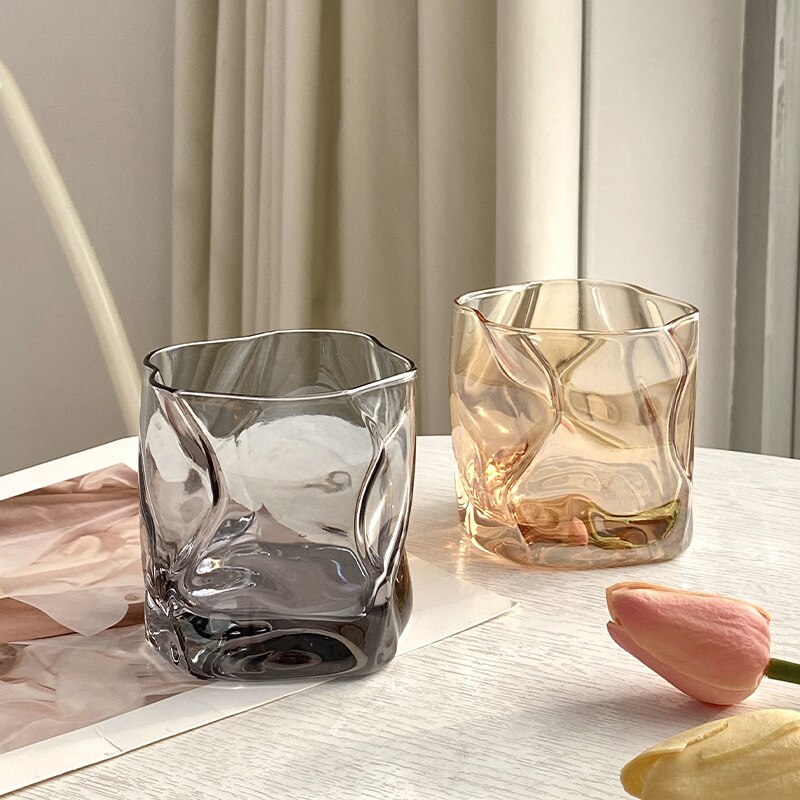 280Ml Japanese Style Simple Glass Twist Whisky Mug Twist Square Vintage Niche Shaped Coffee Mug Mug Wine Glasses Beer Glass