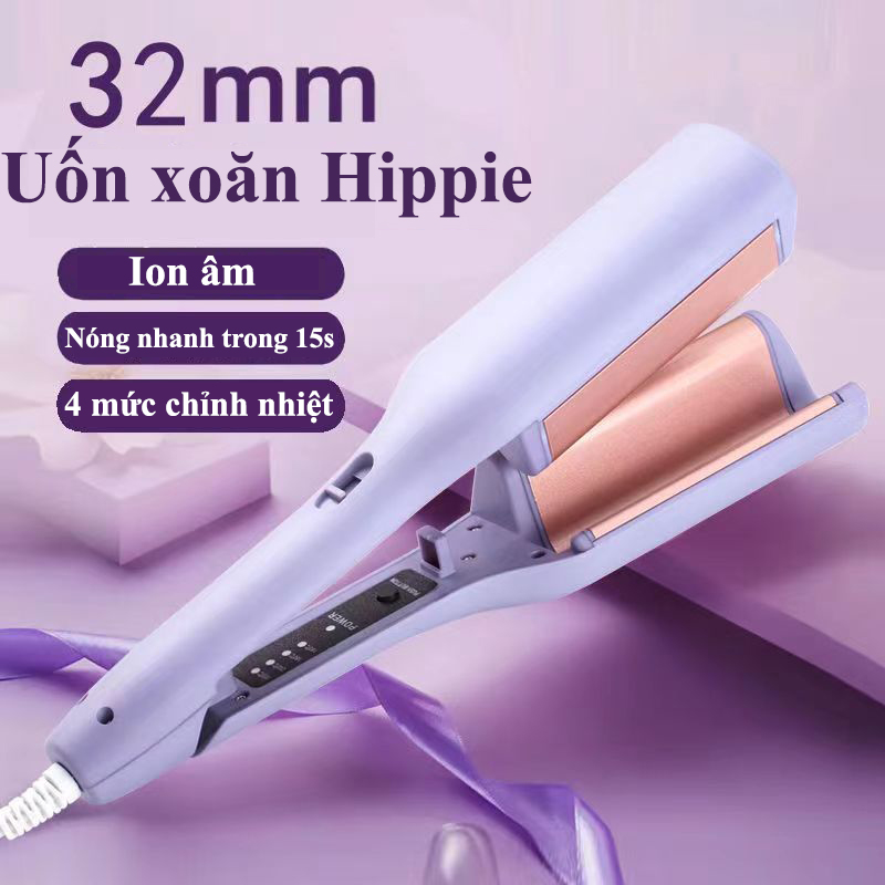 Máy Uốn Tóc Xoăn Sóng Nước Hippie 32mm Chất Liệu Gốm Sứ Ceramic Cao Cấp, Máy Làm Xoăn Sóng Nước Chỉnh Nhiệt
