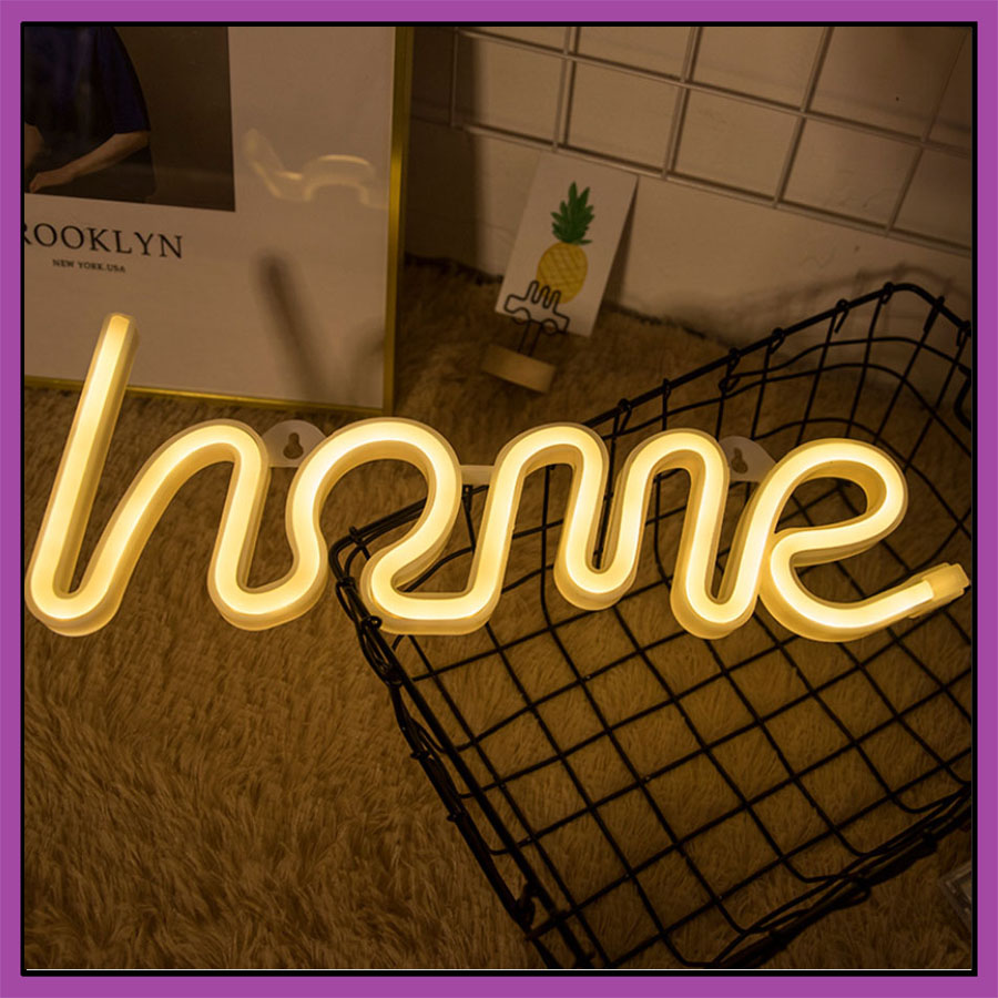 Đèn Led trang trí hình chữ Home, đèn neon ánh sáng dịu nhẹ dùng decor phòng, quán ăn - Tặng kèm pin