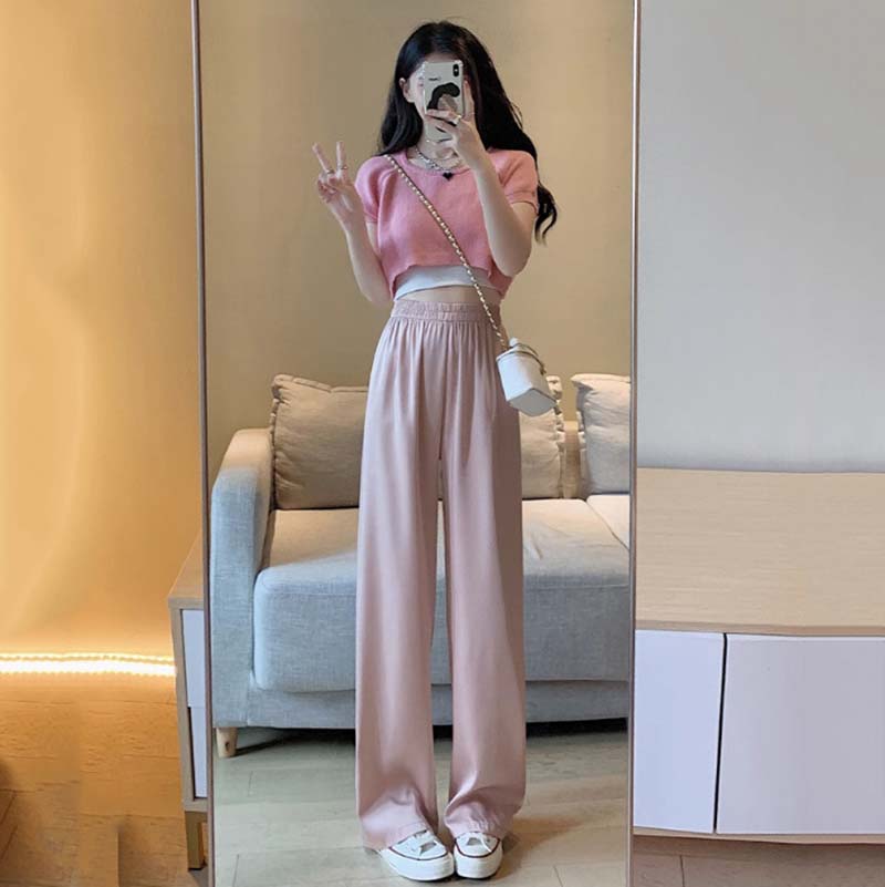 Quần Dài Nữ Ống Rộng Dáng Suông Cạp Chun Chất Lụa Mềm Trơn Màu Thời Trang Sugal QUAN NU 050V2