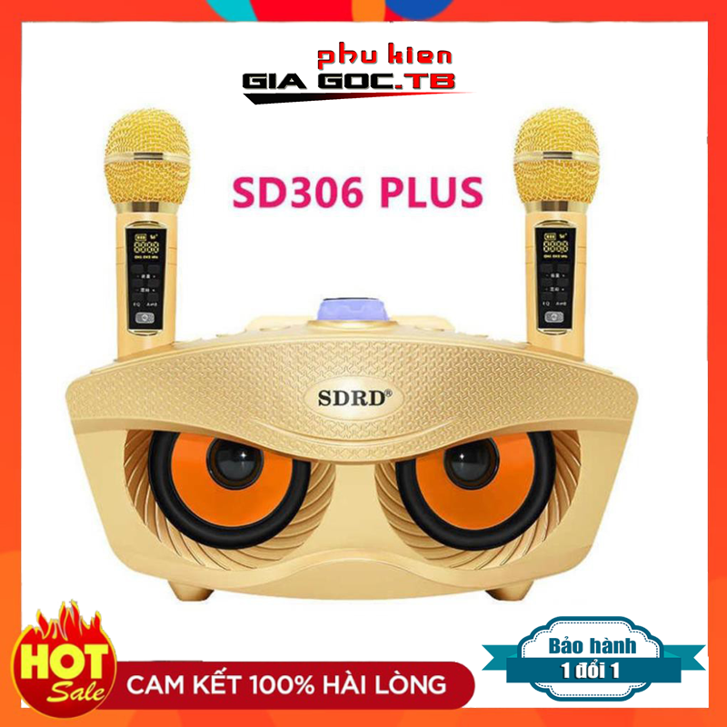 Loa Bluetooth karaoke mini SD 306 Plus bản mới nhất, Loa mắt cú kèm 2 mic hát karaoke không dây, Bass cực chuẩn