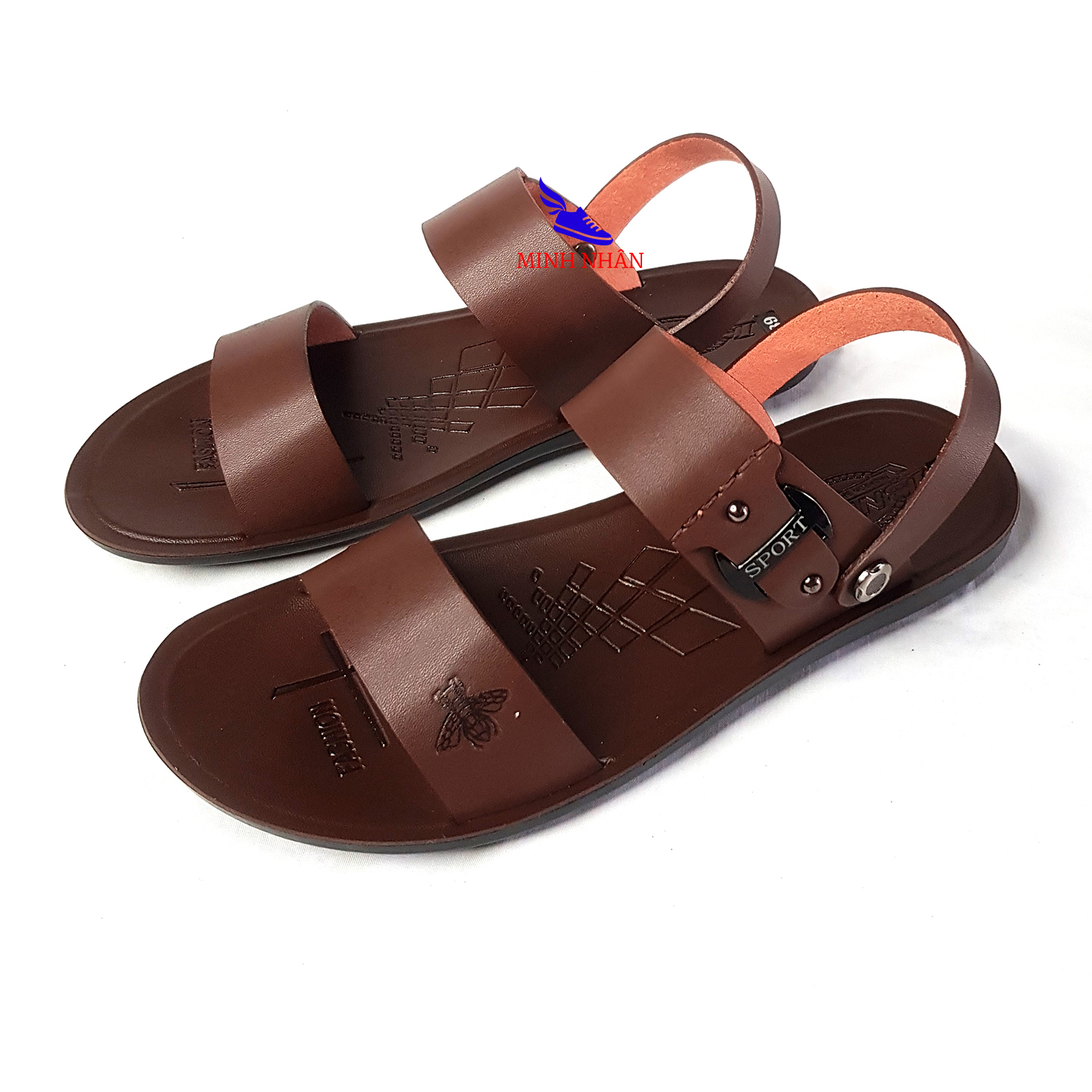Dép da nam Q-24 Xăng đan Sandal nam da bò xịn ĐẾ KẾP quai ngang quai hậu cao cấp xuất khẩu thời trang đẹp giá rẻ màu nâu