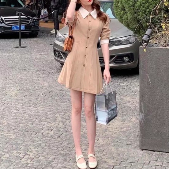 [Hàng Hot] Đầm Váy Nữ Cổ Sơ Mi Tay Lỡ Đính Nút Túi 2 Bên Diện Đồ Tiểu Thư Duyên Dáng Thời Trang Kiểu Cách Đi Chơi, Đi Dự Tiệc D.ONE FASHION, Mẫu Free Size (40-55Kg) Mặc Vừa