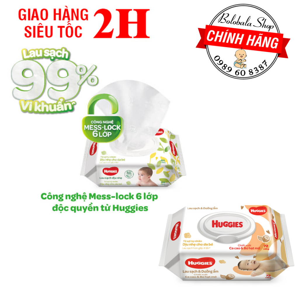 Thùng 12 gói Khăn Ướt Sơ Sinh Huggies 80 miếng và 72 miếng